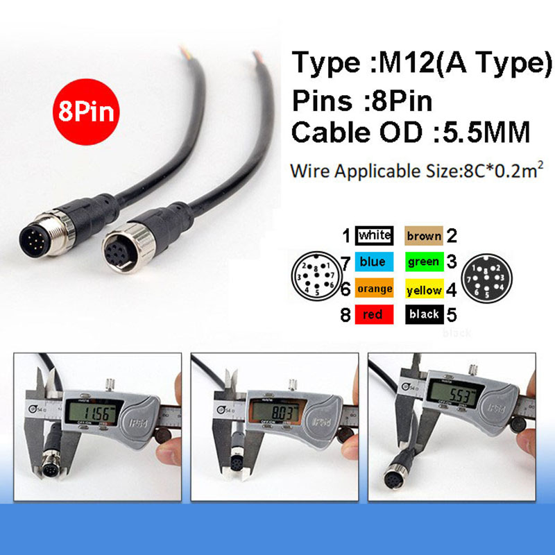 1 stuks m12 sensor connector 2 3 4 5 8 pin mannelijke/vrouwelijke luchtvaart plug ip67 waterdichte draad een type 20cm pvc kabel