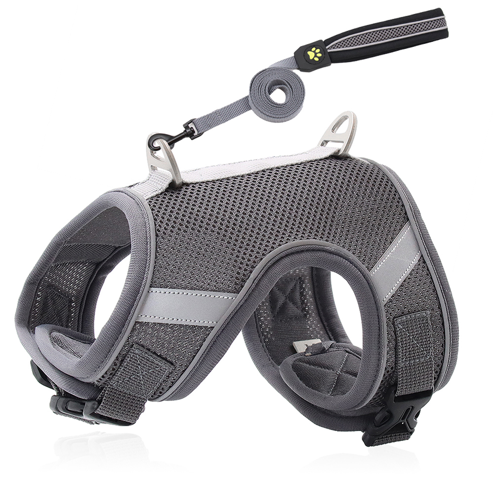 Mesh Cat Harness Reflective Dogs Cat Puppy Harnesses Leash Breathable Samll Dogs Harness Vest for Chihuahua Yorkshire Walking: gray / M