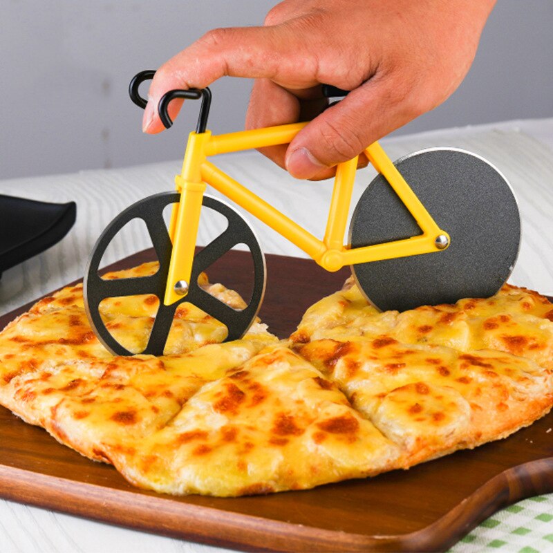 Recém aço inoxidável bicicleta ralador pizza corte cortador de pizza roda com titular profissional ajuda cozinha
