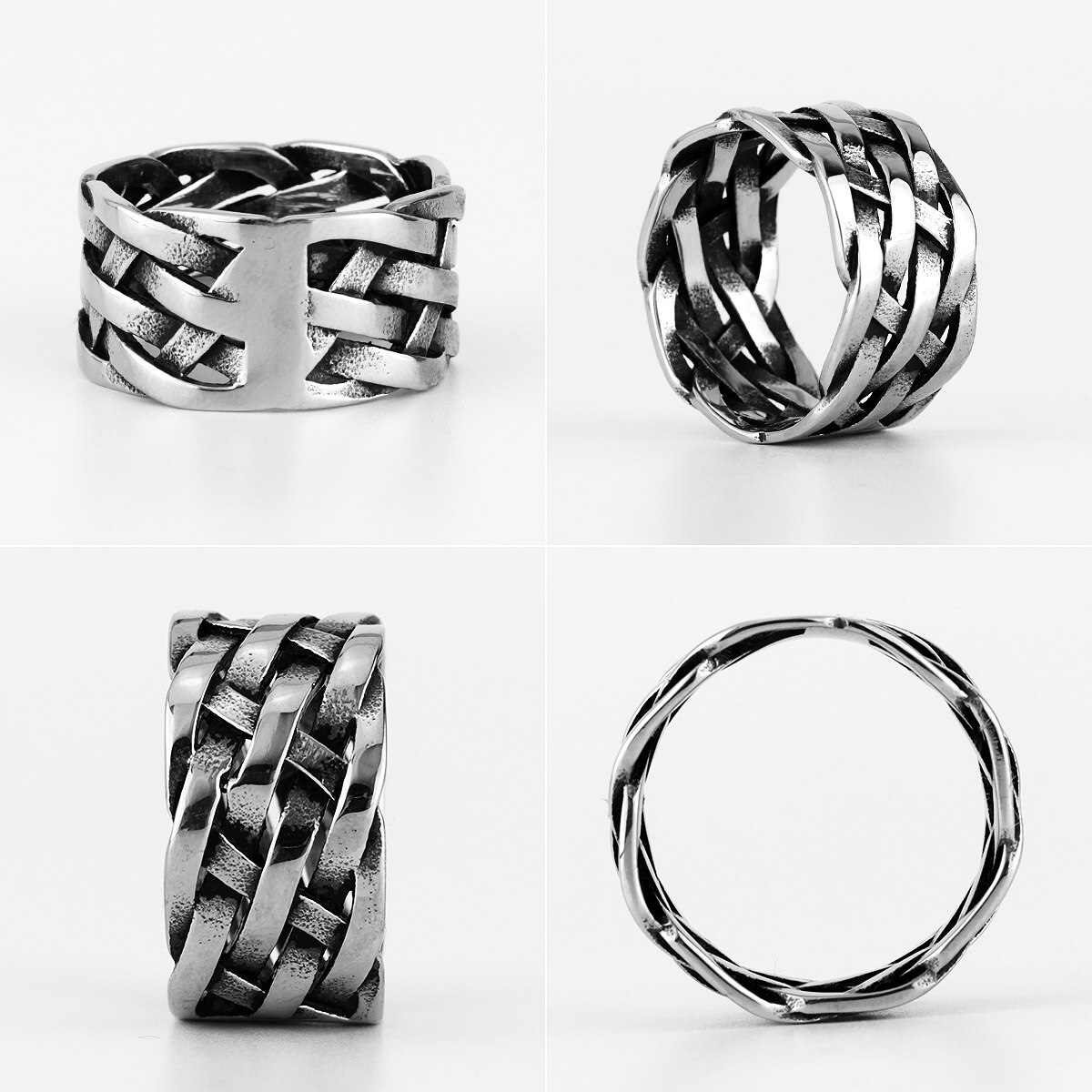 Weaving Hollow Stainless Steel Mens Rings Trendy Simple Unique Stylish for Male Boyfriend Jewelry Creativity