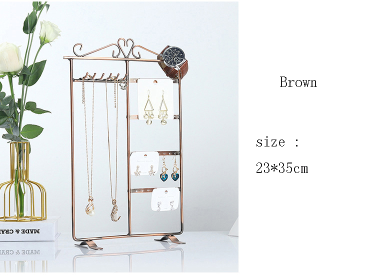 Metal Earring Organizer Household Wall Hanging Necklace Rack Ear Clip Jewelry Display Rack Ear Stud Bracelet Holder: Brown