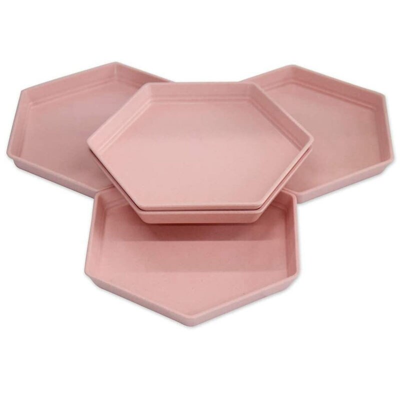 5PCS Premium Dessert Plate,Reusable Appetizer Plates,Dessert Saucer, Colorful Snack Tableware Set for Fruit,Candy: Pink