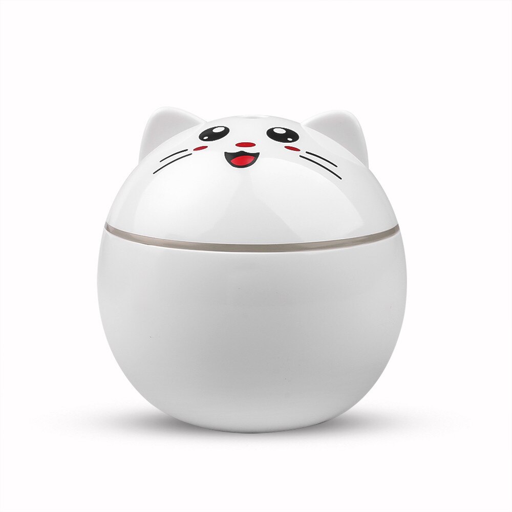 300ml kot na szczęście nawilżacz powietrza USB ultradźwiękowy dyfuzor zapachowy mini samochód mgła producent z oświetleniem doprowadziło przenośny oczyszczacz powietrza biura: biały