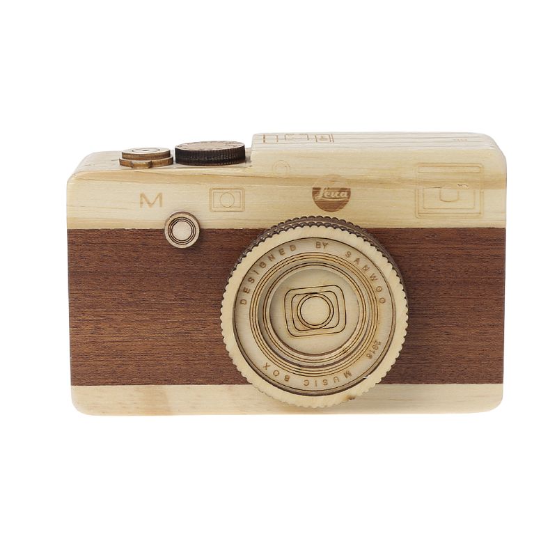 Wooden Music Box Retro Camera Classical Melody Birthday Home Decoration L9CD