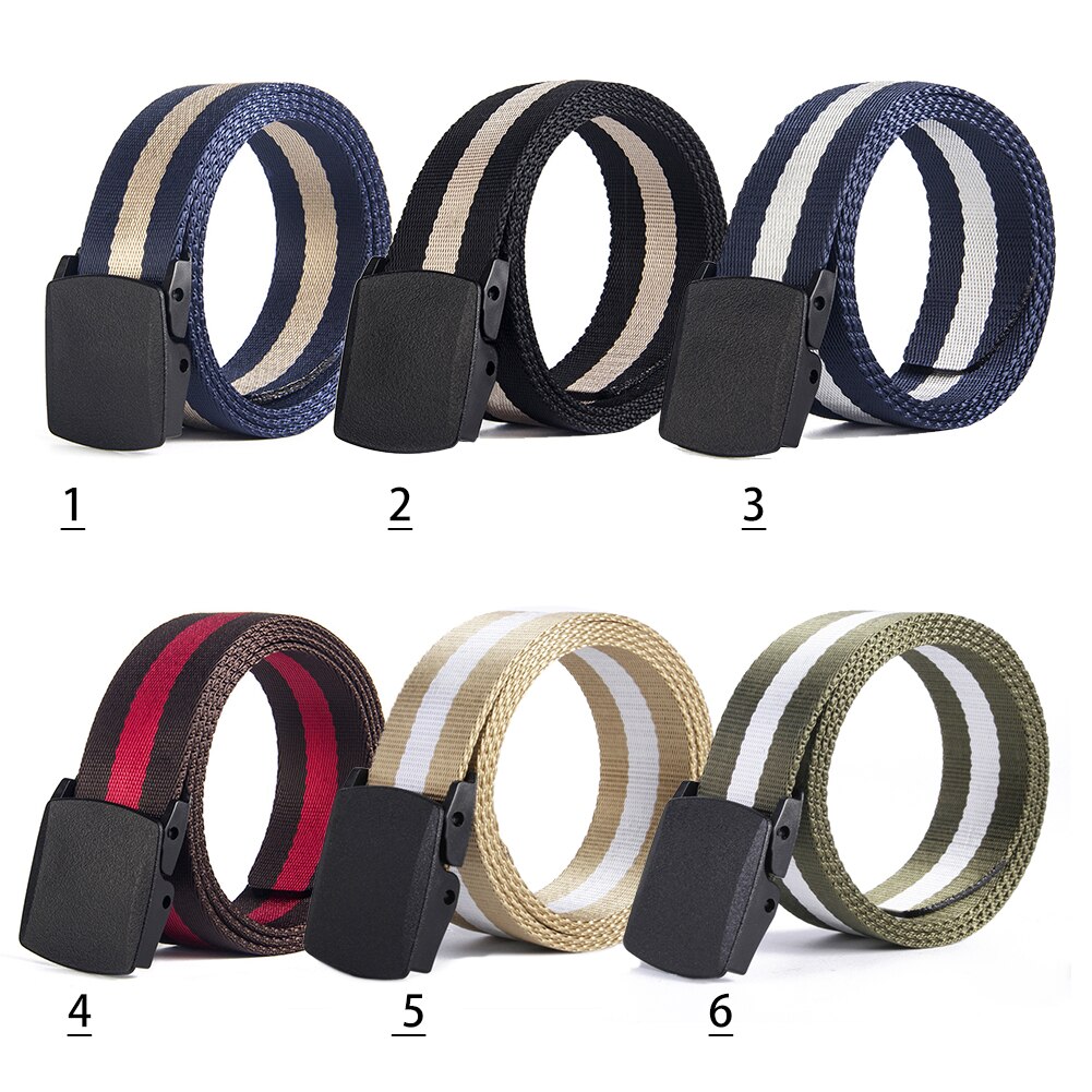 Cinturón antialérgico de cintura de punto de nailon a rayas para hombres adultos cinturón de seguridad sin Metal con resistencia al desgaste