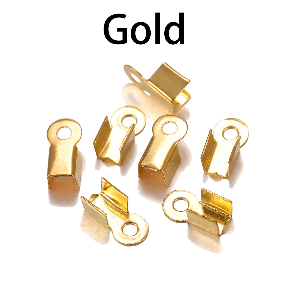 Fermoirs à crique, embouts de cordon, ruban de ficelle, pointe de Clip en cuir, connecteurs de perles à sertir pliables pour la fabrication de bijoux, fournitures de travaux manuels, 200 pièces/lot: L / Or