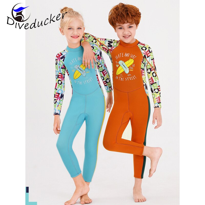 2.5mm neopren one pieces våddragter børn badetøj dykkerdragter lange ærmer piger surfing børn udslæt vagter snorkel uv protec