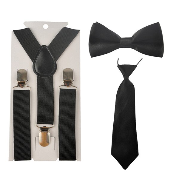 3Stck Schule Jungen mädchen freundlicher freundlicher befestigen elastische Hosenträger für hemd suspensorio Krawatte Bowties schmetterling Krawatte einstellen TR0001: Schwarz