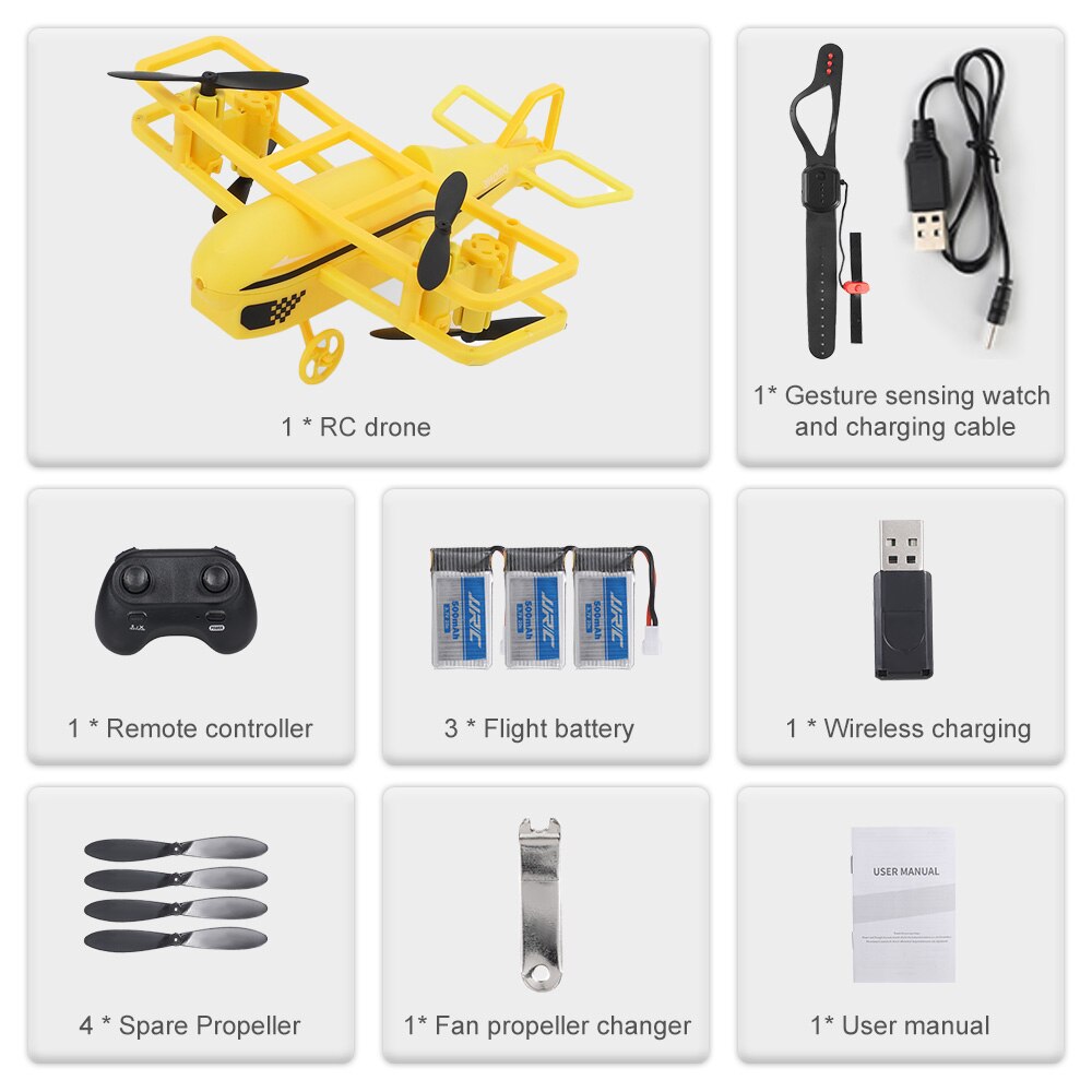 JJRC H95 RC Plane Mini Airplane Altitude Hold Function Auto Hover Headless Mode 360 Rotation One Button Takeoff Outdoor Toy: Yellow 3B Watch