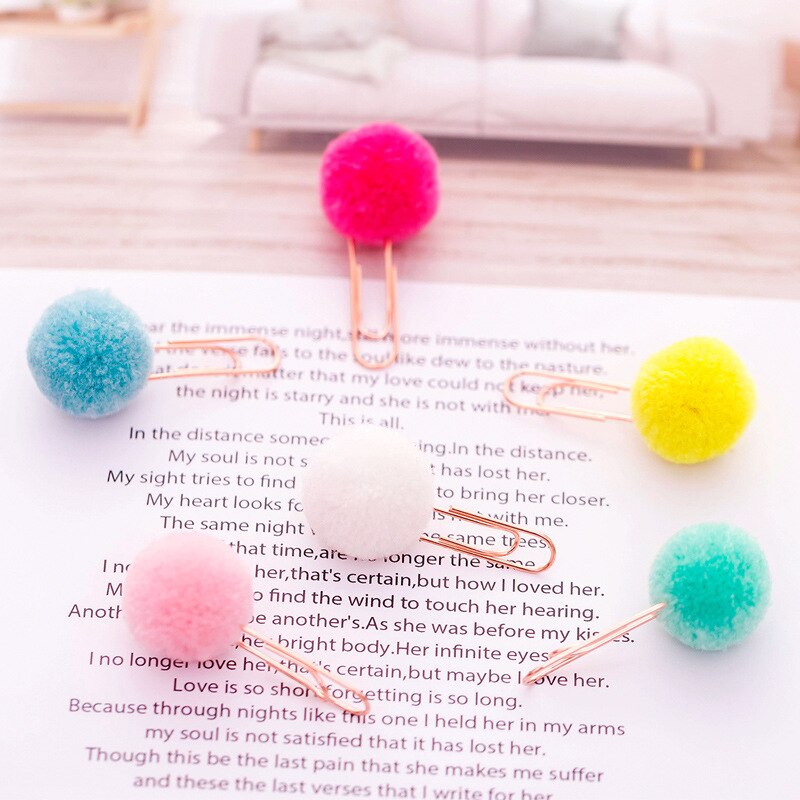 Kawaii – boule de cheveux colorée en métal, trombone, signet, papeterie scolaire et de bureau