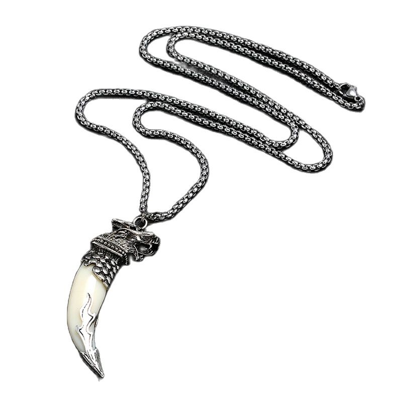 Collana con ciondolo a forma di dente di lupo imitazione retrò vichingo adatta per regalo di gioielli da moto etnici musica rock di personalità maschile