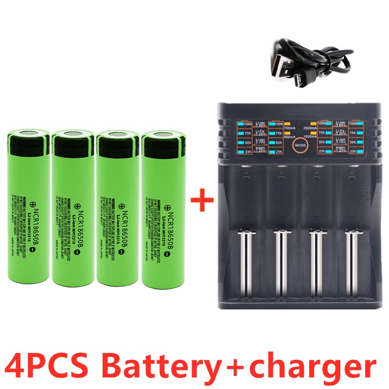 NCR 18650 30A discharge 3.7V 3400mAh 18650 rechargeable battery flashlight lithium battery + USB 18650 charger: White