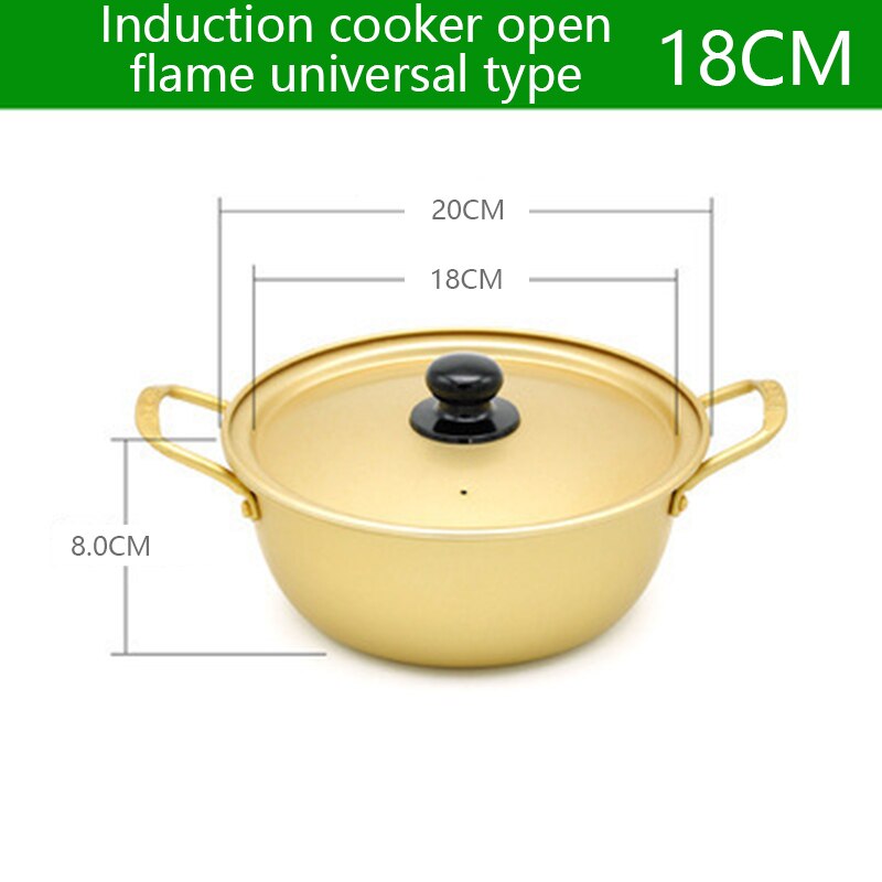 Olla dorada para Fideos, tallarines coreanos para Ramen, olla de sopa de aluminio con tapa, fideos, leche, huevo, sopa, herramientas de cocina, olla rápida✈✈✈✈✈: 18cm-Dual purpose
