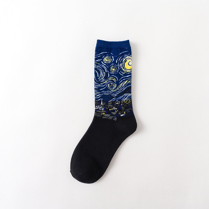 1pair Autumn winter Retro Art Sock Van Gogh Mural World Famous Oil Painting Series Men Women Socks Funny Socks: 17
