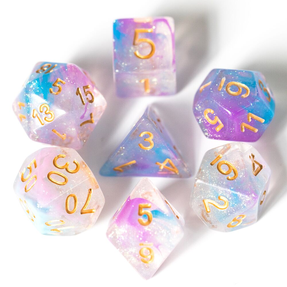 7 Teile/satz DND Würfel Rosa/cyan Lila/Blau Strudel D & D Würfel D4 D6 D8 D10 D % D12 D20 polyedrisch Spiele Würfel einstellen für Tisch Spiele MTG RPG: Violett und Blau