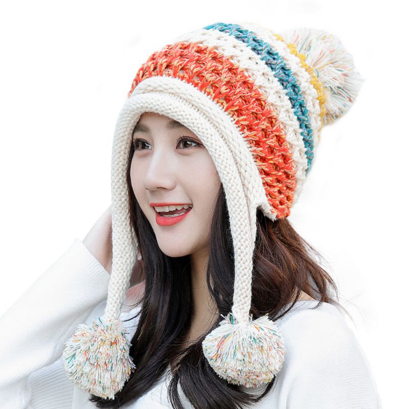 Women Winter Knitted Beanie Hat Cold Weather Warm Skull Cap Cute Casual Girls Knit Cap: Beige