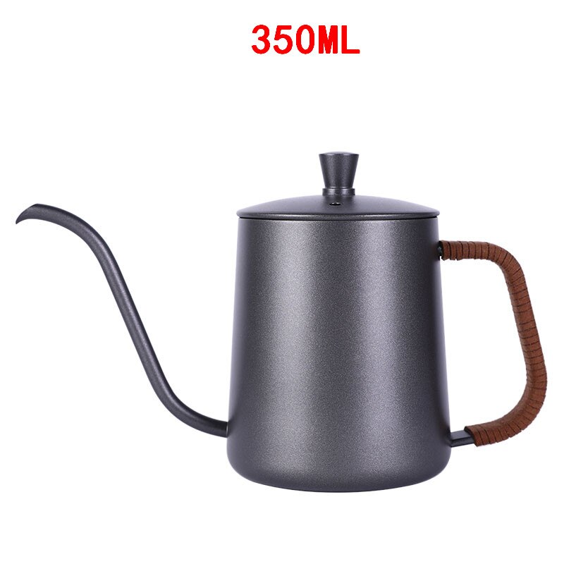 Teflón negro de 350ml y 600ml con recubrimiento de 5mm, boquilla de cuello de cisne, tetera de acero inoxidable para café, tetera de goteo para café por goteo: 350ml Black Leather