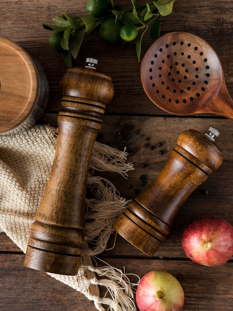 5" 8" 10" Salt and Pepper Grinder, Solid Wood Spice Pepper Mill with Strong Adjustable Ceramic Grinder Kitchen Cooking Tools