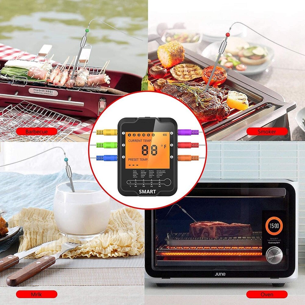 AIRMSEN Thermomètre à Viande Sans Fil Bluetooth 5.4 - Sonde Inox + Écran LCD - Portée 150m, Batterie 1000mAh - Parfait Pour BBQ, Grill Et Fumage