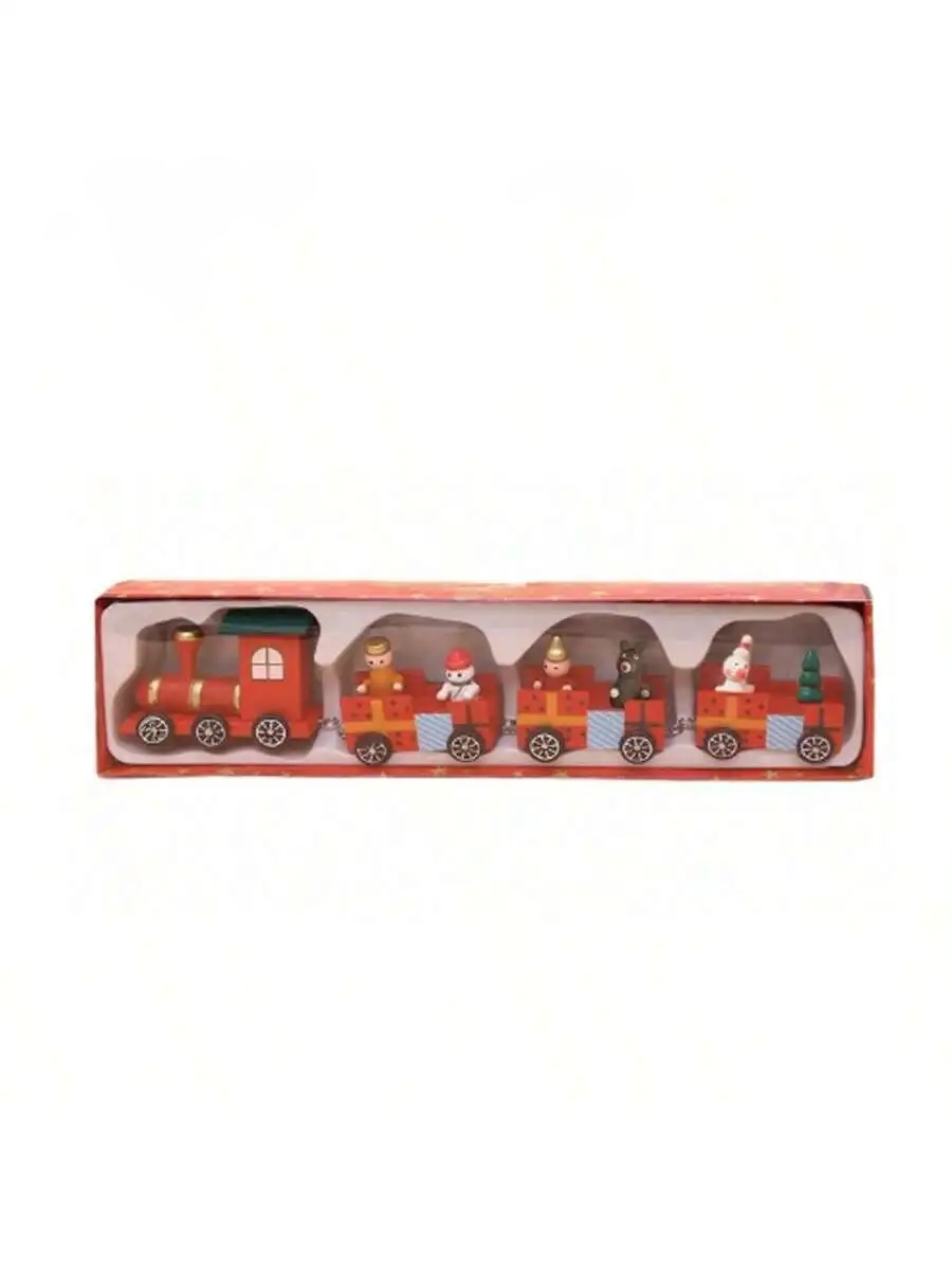 Wooden Christmas Decorations Four Section Train Display Window Tabletop Decoration Children's Cake Decoration Home Use: Chocolate
