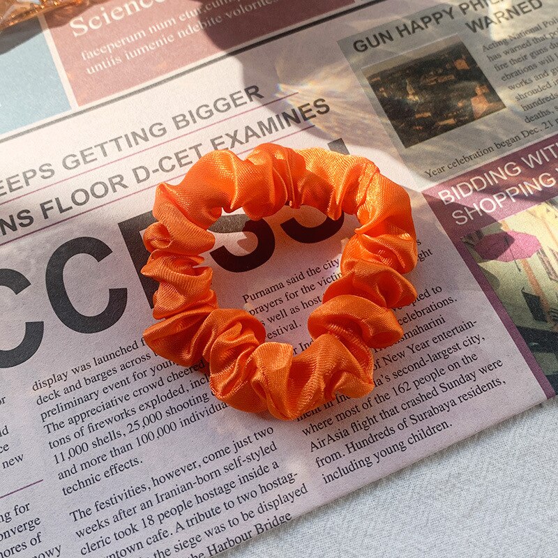 1Pc Elastic Hairbands Hair Tie for Women Satin Scrunchies Stretch Ponytail Holders Handmade Heandband Hair Accessories: orange red-A