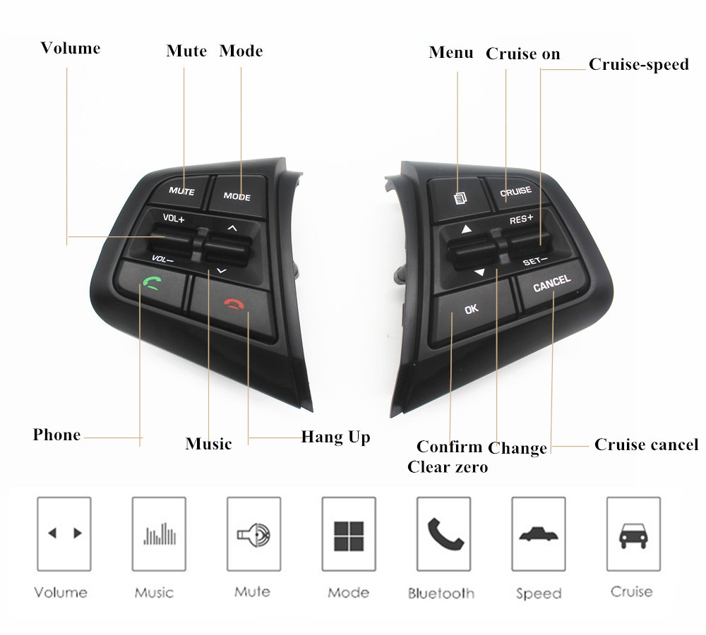 Factory price Steering Wheel Control Buttons Remote Cruise Control Bluetooth Button with Wire For Hyundai ix25 (creta) 1.6L 2.0L