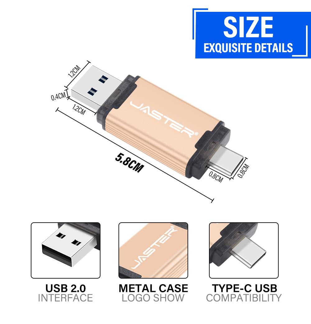 Topkwaliteit USB-flashdrives 128 GB 64 GB Pen Drive Real Capaciteit Pendrive 8 GB Type-c 2 IN 1 Memoria USB Stick 8G USB voor telefoon/PC