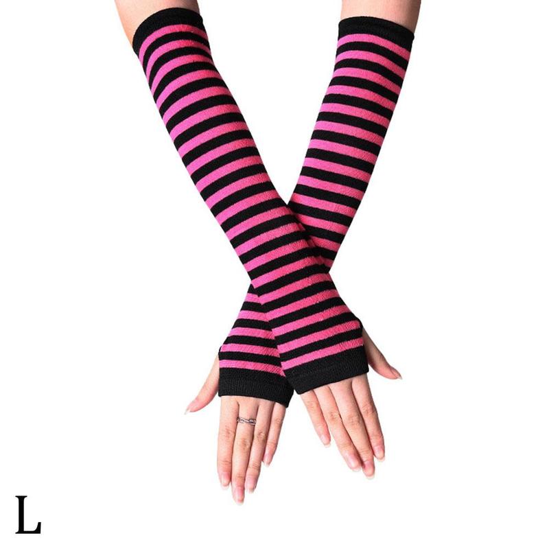 1 paio di morbido polso elastico lavorato a maglia senza dita mezze dita maniche da polso braccio caldo guanti lavorati a maglia donna inverno lungo senza dita G: L