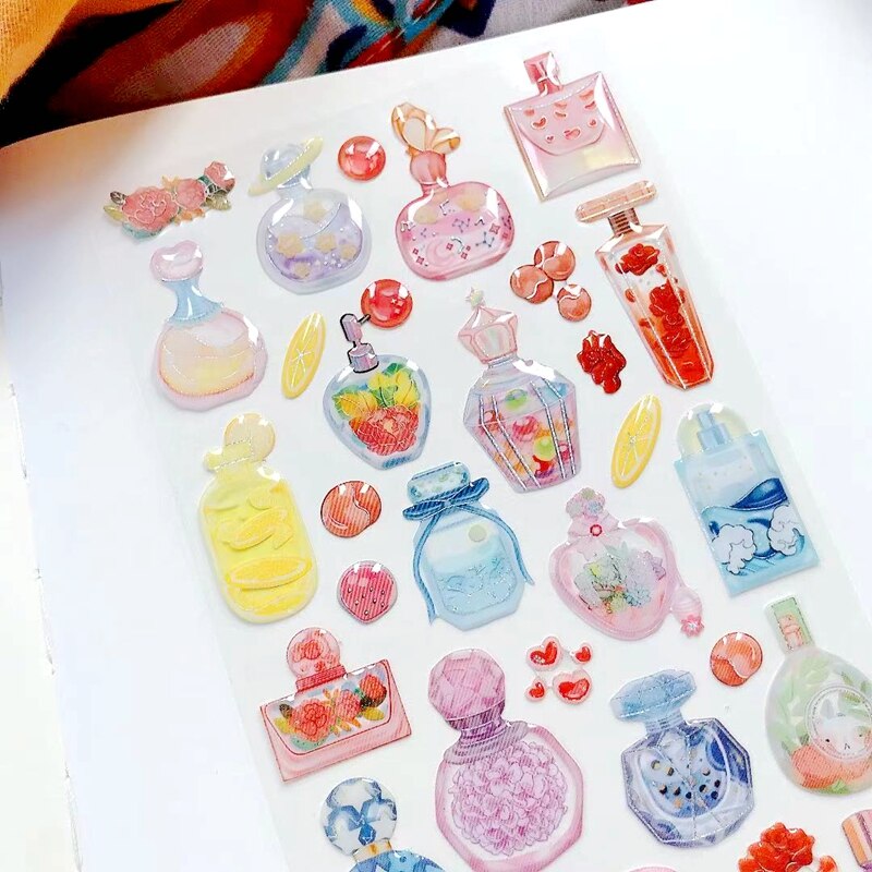 Cute Girls Style Epoxy Aesthetic Stickers Scrapbooking Material Junk Journal Photo Album Planner Diary Laptop Deco Sticker