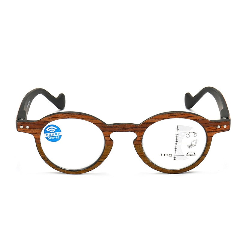 Zilead – lunettes de lecture progressives intelligentes + 1/+ ../+ 3.5, monture ronde en Grain de bois, hypermétropie simple