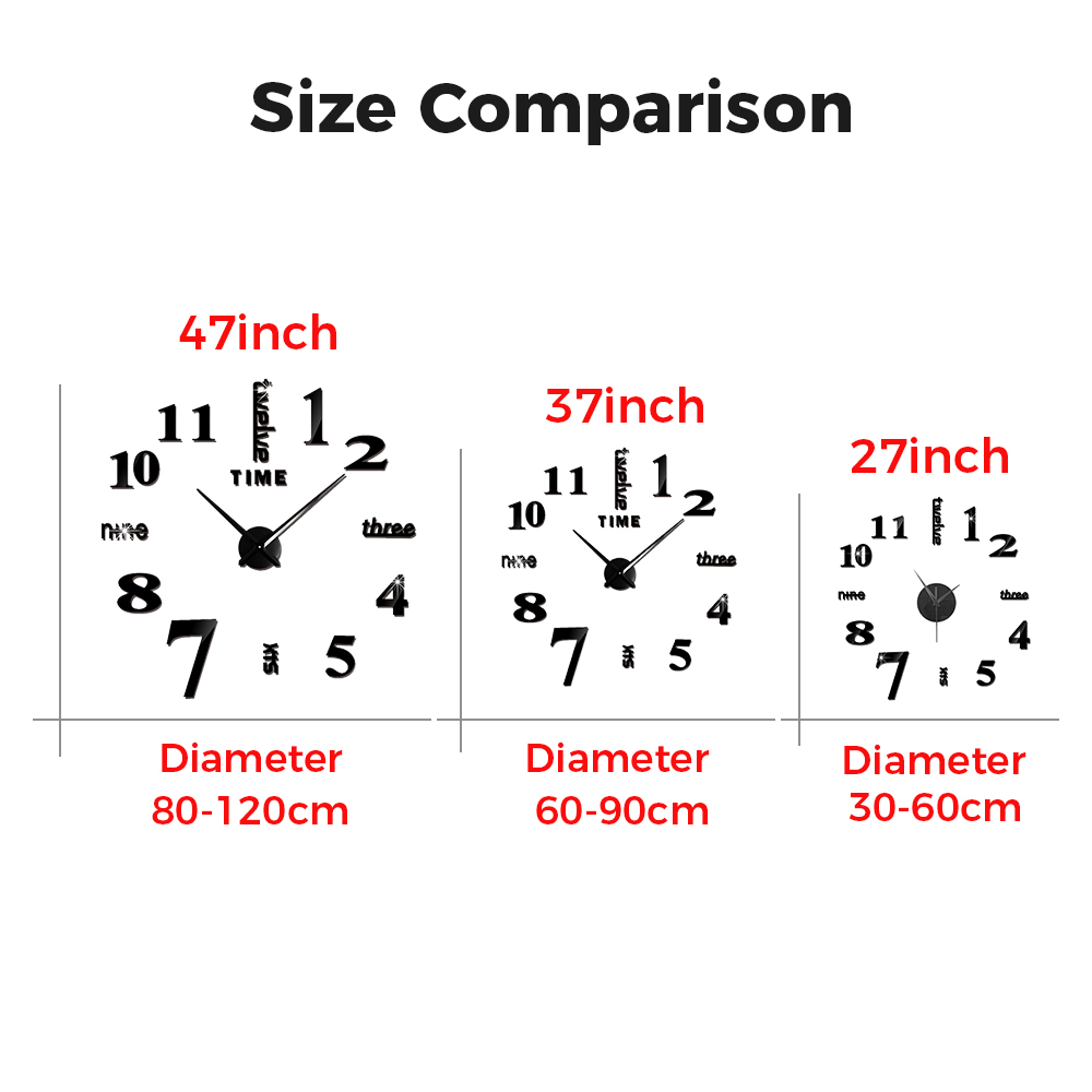 Relógio de parede moderno de 27 "~ 47", para decoração de sala de estar, sem moldura, faça você mesmo, com número de espelho, adesivo para decoração de quarto de casa