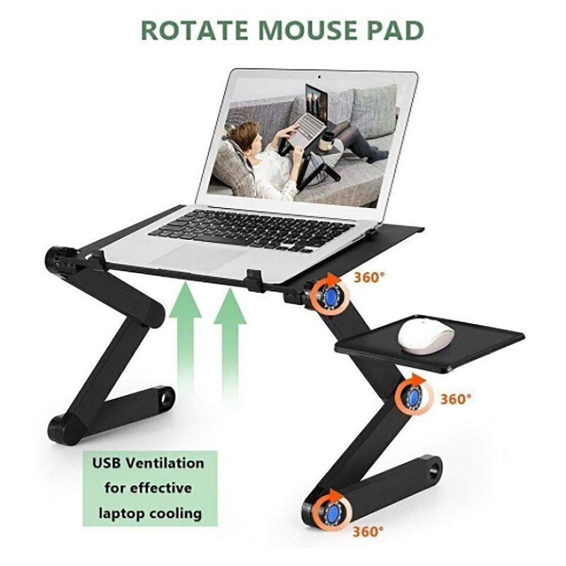 Mesa do computador do caderno, dobrável multifuncional portátil duplo-ventilador de refrigeração suporte de mesa do computador com bandeja da almofada do rato