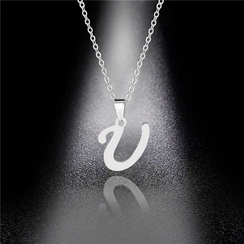 Silber Farbe 26 Briefe Schmuck Englisch Alphabe Halsketten für Frauen Halsband A B C D E F G H I J K L M N O P Q R S T U V W X Y Z: U
