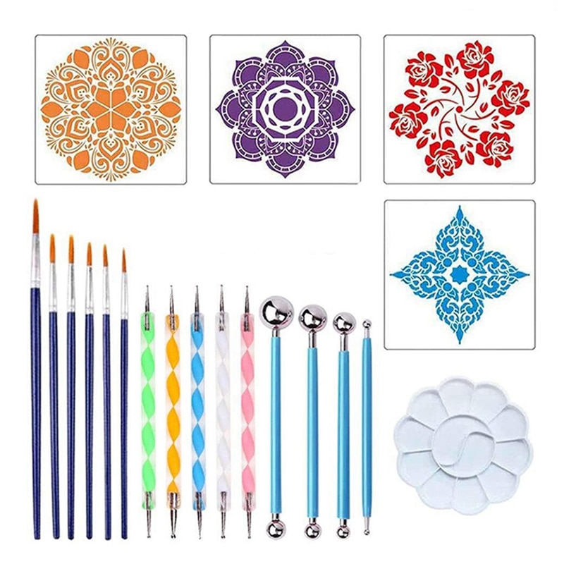 20 pièces Mandala pointage outils ensemble Mandala peinture pointillage pochoirs Kit pour Art Rock peinture
