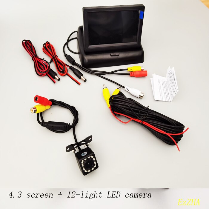 Car Monitor 4.3 inch Foldable TFT LCD Display Rear View Reversing Camera Mirror Parking Assistance Rearview Monitors NTSC PAL: 4.3 screen 12 light