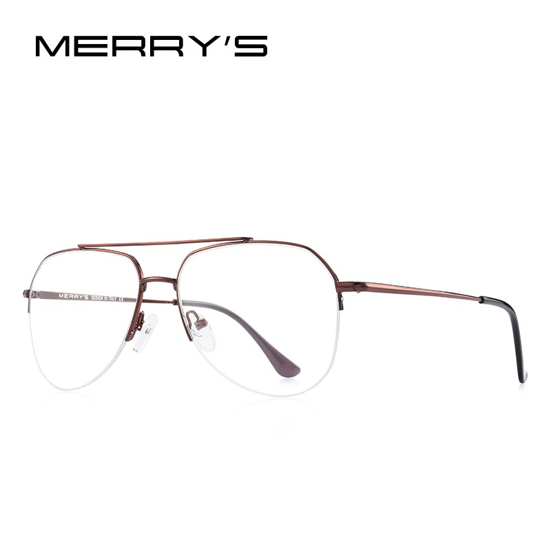 MERRYS-gafas clásicas de piloto para hombre y mujer, gafas graduadas para miopía, montura óptica S2690: C07 Brown