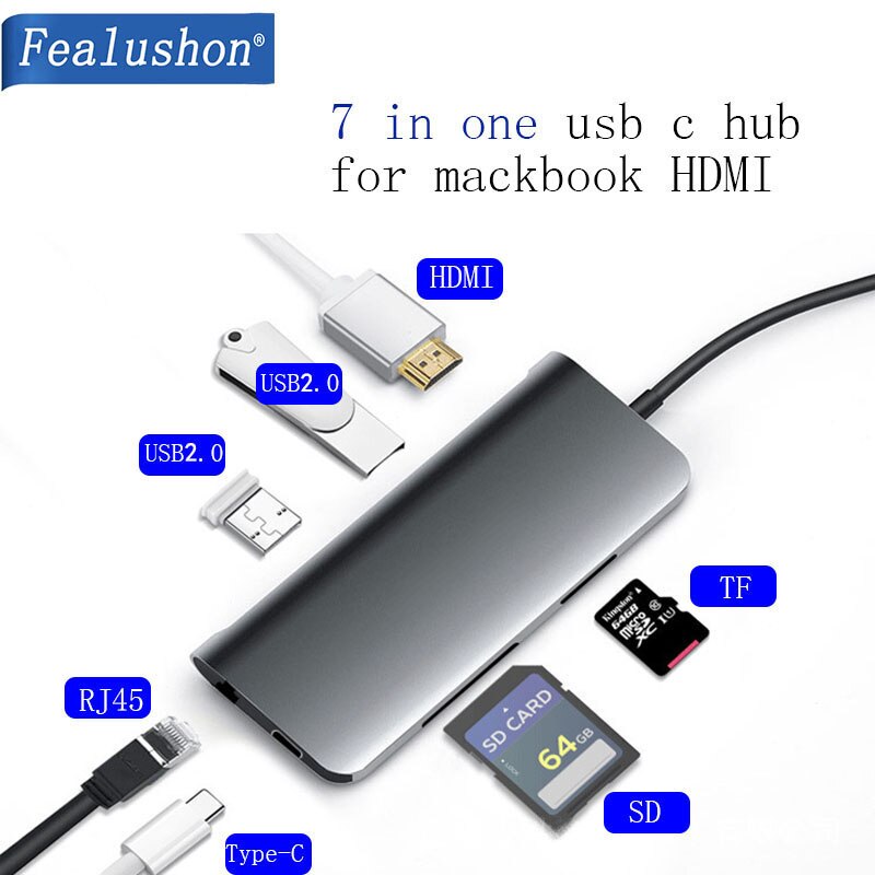 Fealushon USB Docking Bahnhof Alle-in-eins USB-C zu HDMI Leser RJ45 PD Adapter für MacBook Samsung Galaxis s9/S8/S8 + Typ C Hub