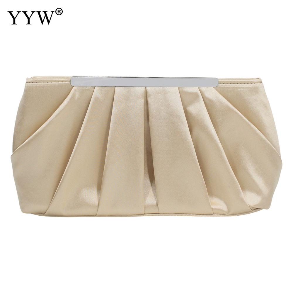 Solid Silk Satin Evening Bag Women Ruched Clutch Bags Wedding Bride Clutches Soft Surface Party Purse: Apricot