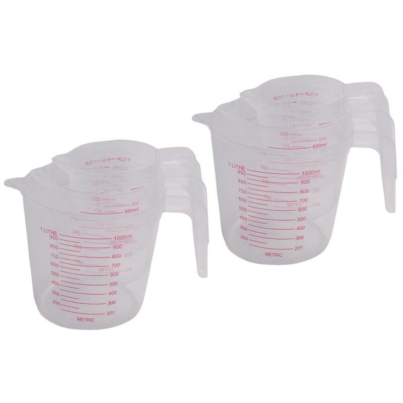 6Pc Plastic Maatbeker Set Grote 4 Cup, 2 Cup En 1 Cup Capaciteit Bpa Gratis Meten Bekers Met Schuine Grip: Default Title