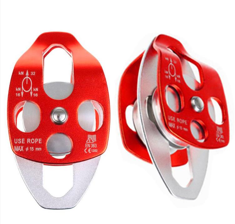 2PC 32KN Swing Climbing Double Pulley for Caving Rock Climbing Rappelling Rescue Dragging Sheaves Caving Rescue Hauling System: Red