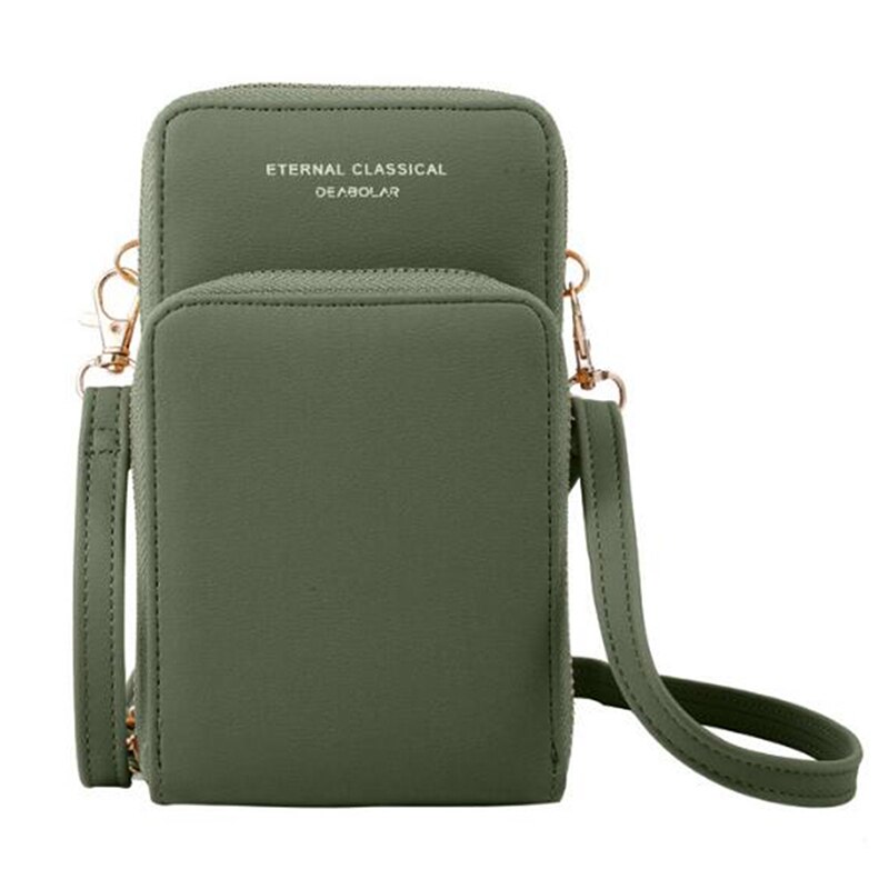 Kvinders ensfarvet tegnebog lille diagonal taske multifunktionsopbevaring mobiltelefon lang koblingstaske pung kvinde: Grøn