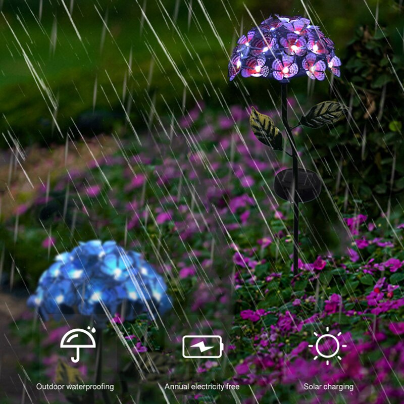 LED Solar Garden Light Artificial Hydrangea Simulation Flower Light Outdoor Lawn Landscape Stakes Lamps For Courtyard Decor