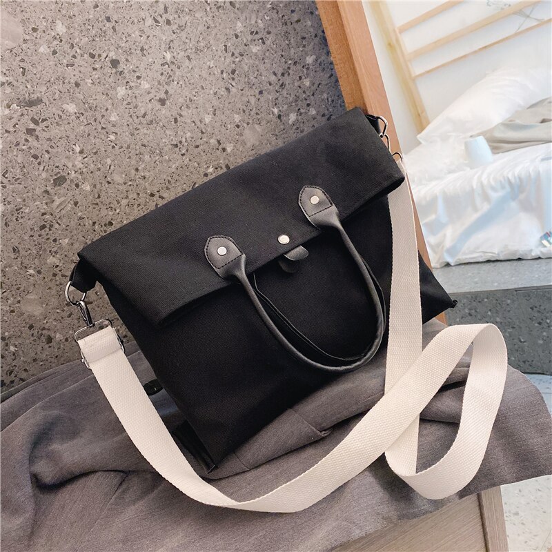 Women High Capacity Bag Studend Solid Shoulder Canvas Bag Shopping Tote Bags Lady Bag Female Casual Underarm Handbag: Black