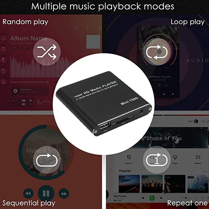 Media Player 1080P Full HD Media Player USB Hard Drive SD/MMC Card Player(EU Plug)