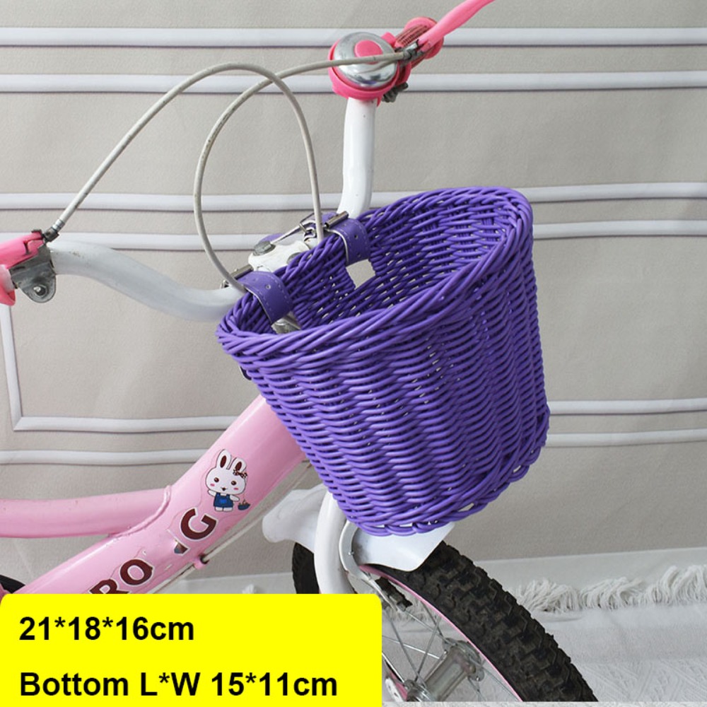 Cesta de bicicleta de mimbre de para niños con cinturón, bolsa de almacenamiento de bicicleta de 10 estilos, cesta para manillar delantero, accesorios para bicicleta: Gris claro