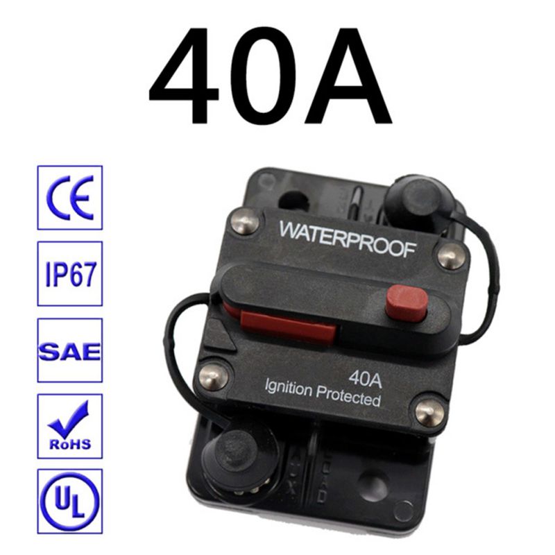 30A 40A 50A 60A 70A 80A 100A 120A 150A 200A 250A 300A amperios interruptor de circuito, fusible de reinicio 12-48V DC, coche Barco, Auto impermeable,: 40A