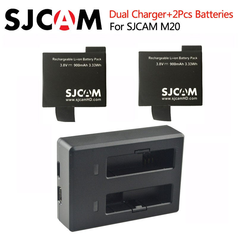 Originele SJCAM M20 2 stks Oplaadbare Li-Ion Batterijen + Dual battery Charger Voor SJ CAM M20 Sport Actie Camera Accessoires