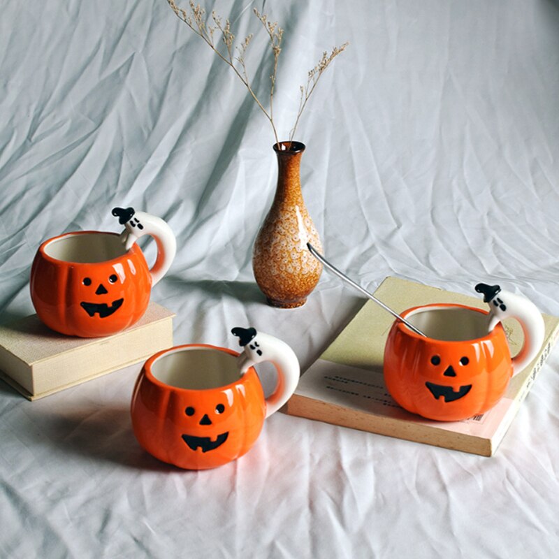 Pumpa kaffemuggar keramisk mjölkkopp med lock frukost havregryn yoghurtmugg rolig pumpakopp halloween caneca