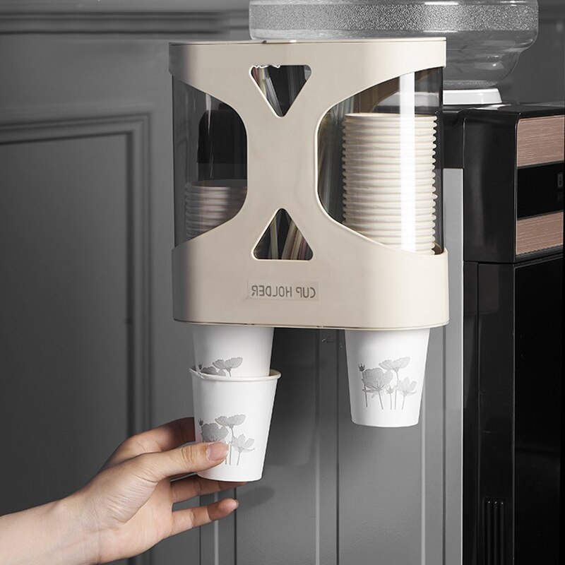 Väggfäste engångspapperskopp kaffekoppsdispenser kopphållare sugrörshållare automatisk mugghållare för hem-vit