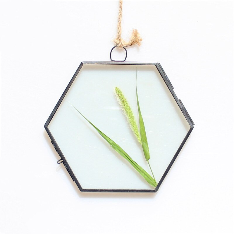Cadre Photo hexagone Antique en métal et verre | Cadre Photo suspendu, de décoration de maison noir/cuivre: Black / 12x12x14cm